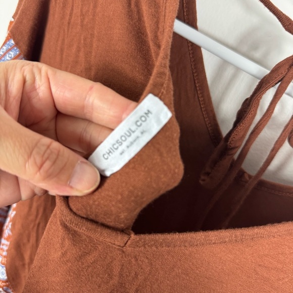 Chicsoul Boho Flowy Blouse Top Womens 1X Rust Orange Fall Bohemian Bishop Sleeve - Picture 4 of 6